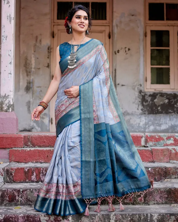 Elegant_Blue_and_Beige_Banarasi_Silk_Saree_with_Ornate_Zari_Weaving_and_Tassels