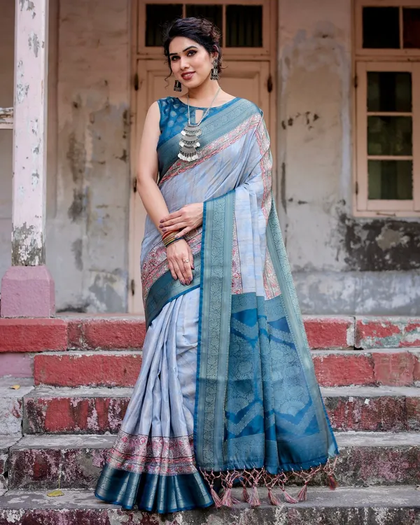 Elegant_Blue_and_Beige_Banarasi_Silk_Saree_with_Ornate_Zari_Weaving_and_Tassels