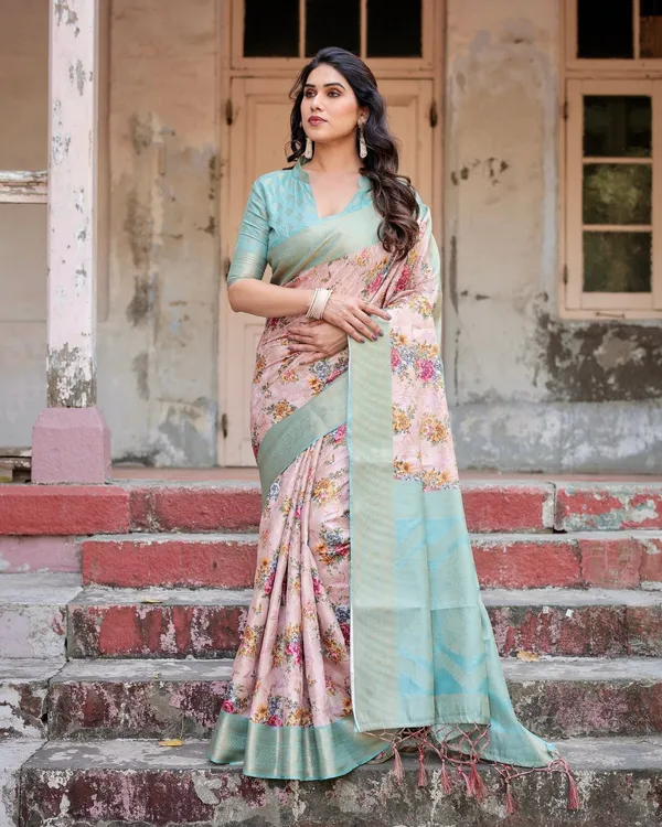 Pink_and_Green_Floral_Digital_Print_Banarasi_Silk_Saree_with_Zari_Weave_and_Tassel_Pallu