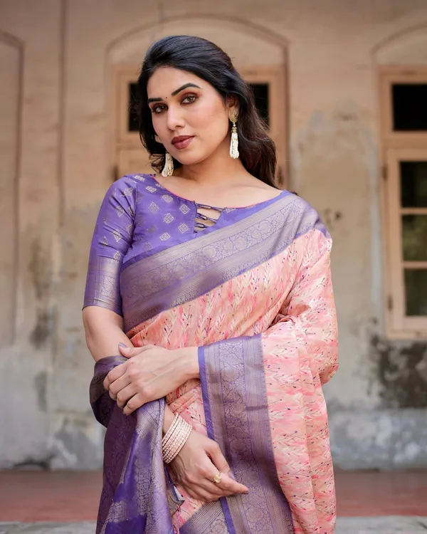 Peach_and_Purple_Floral_Digital_Print_Banarasi_Silk_Saree_with_Zari_Weave_and_Tassel-Adorned_Pallu
