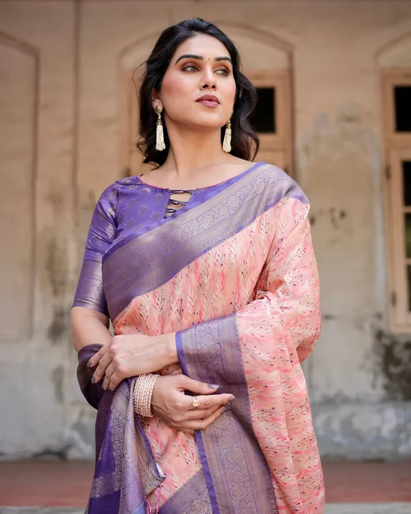 Peach_and_Purple_Floral_Digital_Print_Banarasi_Silk_Saree_with_Zari_Weave_and_Tassel-Adorned_Pallu