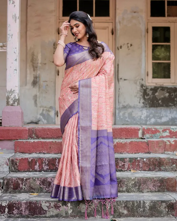 Peach_and_Purple_Floral_Digital_Print_Banarasi_Silk_Saree_with_Zari_Weave_and_Tassel-Adorned_Pallu