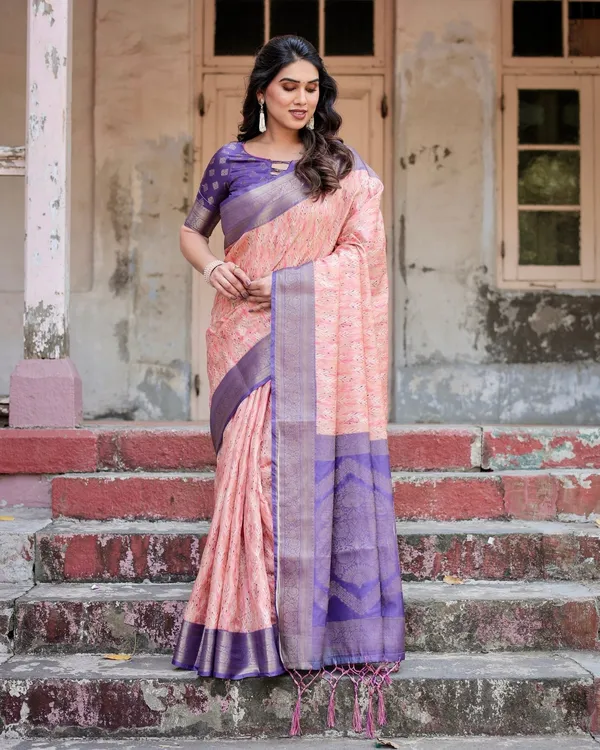 Peach_and_Purple_Floral_Digital_Print_Banarasi_Silk_Saree_with_Zari_Weave_and_Tassel-Adorned_Pallu