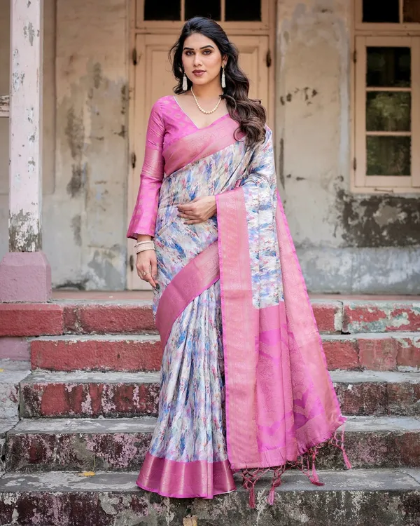 White_and_Pink_Floral_Digital_Print_Banarasi_Silk_Saree_with_Zari_Weave_and_Tassel-Embellished_Pallu