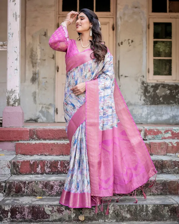 White_and_Pink_Floral_Digital_Print_Banarasi_Silk_Saree_with_Zari_Weave_and_Tassel-Embellished_Pallu