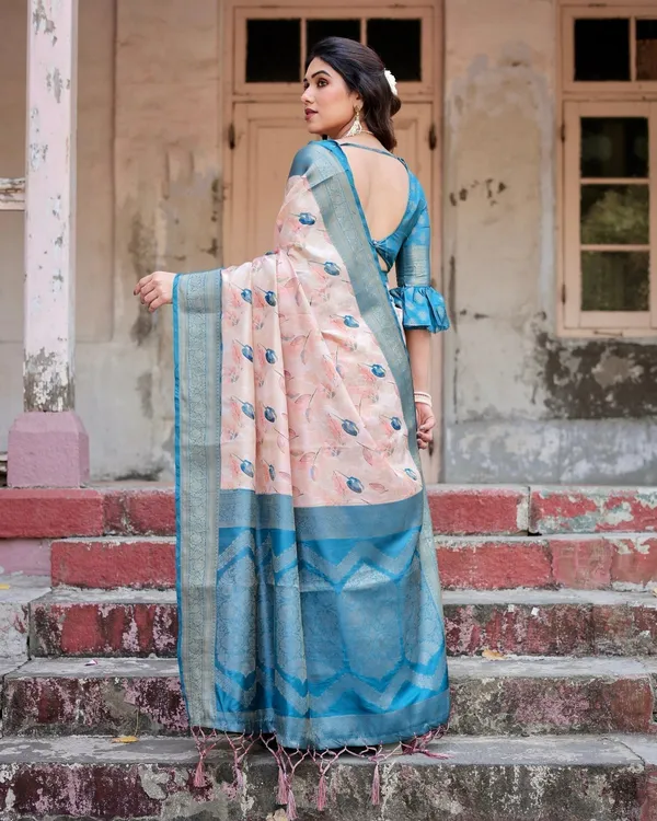 Peach_and_Teal_Floral_Digital_Print_Banarasi_Silk_Saree_with_Zari_Weave_and_Tassel-Adorned_Pallu
