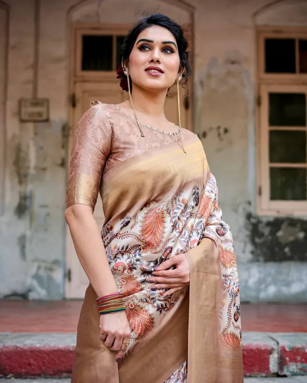 Elegant_Beige_Floral_Banarasi_Silk_Saree_with_Zari_Weave_and_Tassels