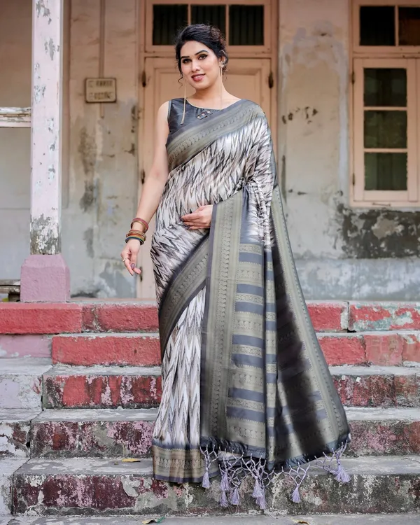 Grey_&_Black_Elegant_Banarasi_Silk_Saree_with_Zari_Weaving_and_Tassels_in_Shades