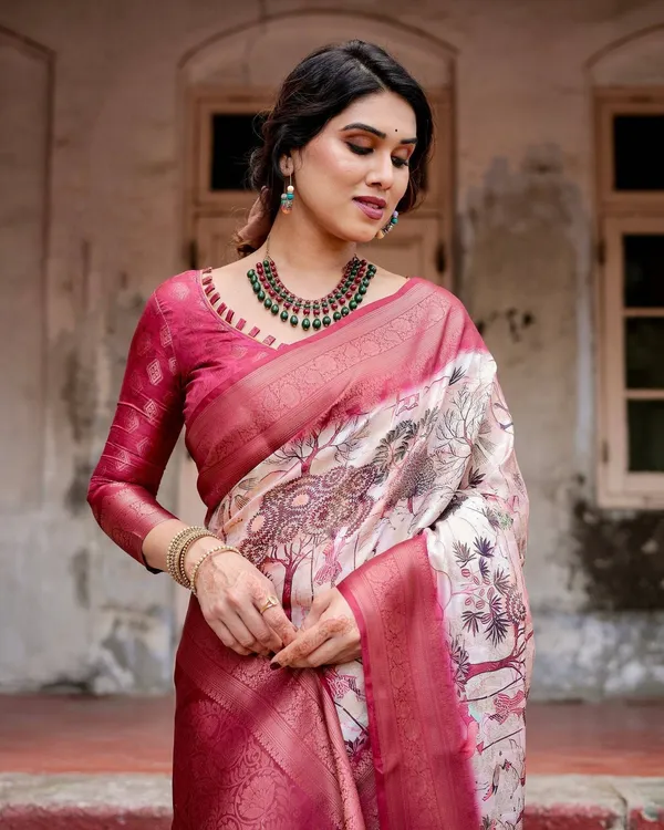 Graceful_Fuchsia_Pink_Banarasi_Silk_Saree_with_Digital_Forest_Scenery_Print_&_Zari_Weave