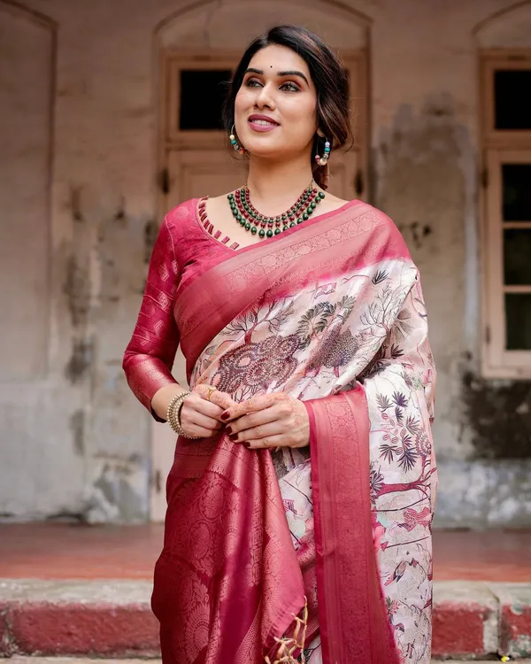 Graceful_Fuchsia_Pink_Banarasi_Silk_Saree_with_Digital_Forest_Scenery_Print_&_Zari_Weave