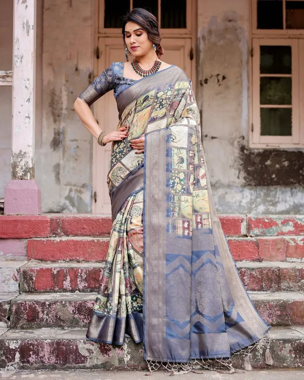 Banarasi_Silk_Saree_in_Beige_with_Multicolor_Paisley_and_Floral_Design