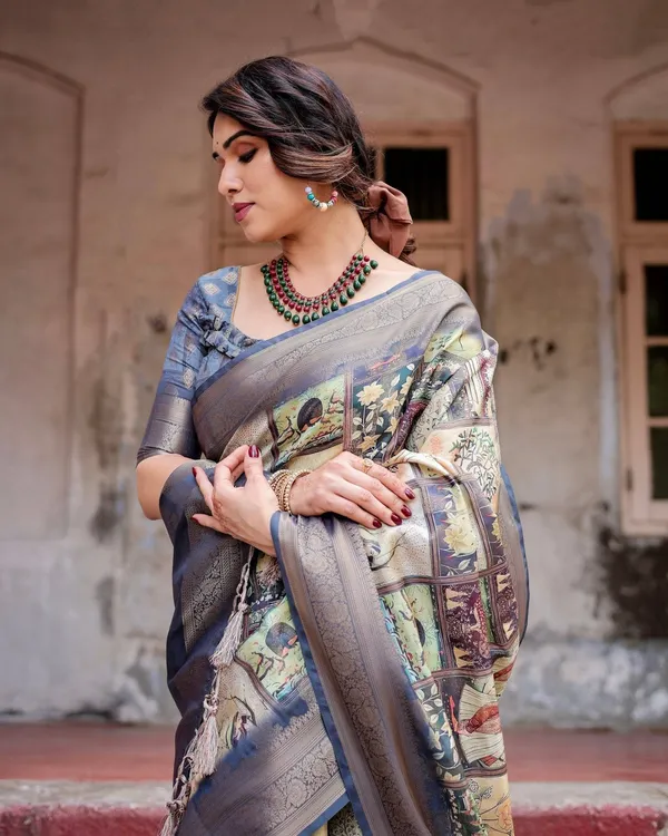 Banarasi_Silk_Saree_in_Beige_with_Multicolor_Paisley_and_Floral_Design
