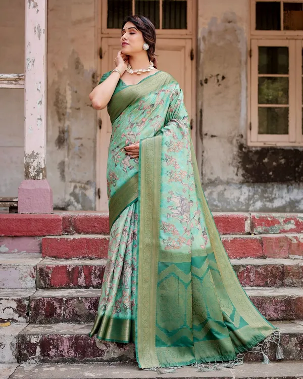 Graceful_Green_Banarasi_Silk_Saree_with_Intricate_Floral_and_Elephant_Weaves