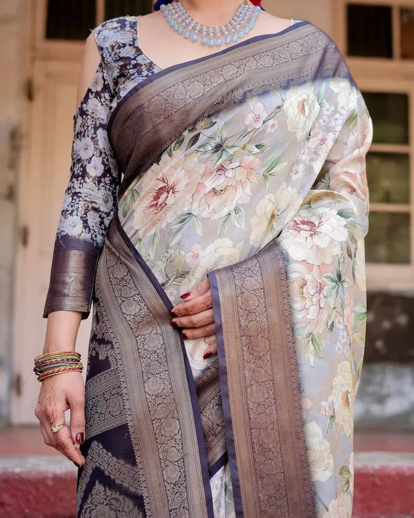 Elegant_Gray_Banarasi_Silk_Saree_with_Navy_Blue_Zari_Weave,_Floral_Design,_and_Tassels