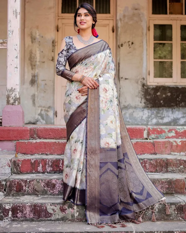 Elegant_Gray_Banarasi_Silk_Saree_with_Navy_Blue_Zari_Weave,_Floral_Design,_and_Tassels