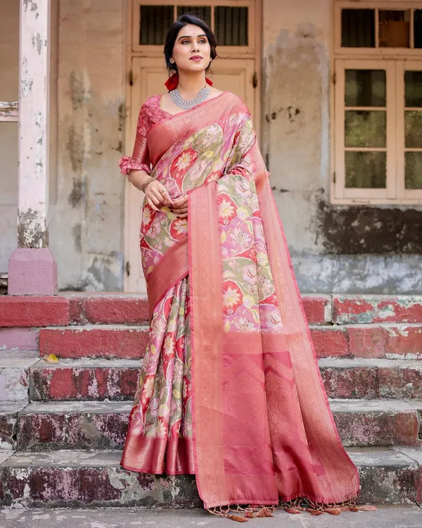 Graceful_Peach_and_Pink_Banarasi_Silk_Saree_with_Zari_Weave_and_Tassels