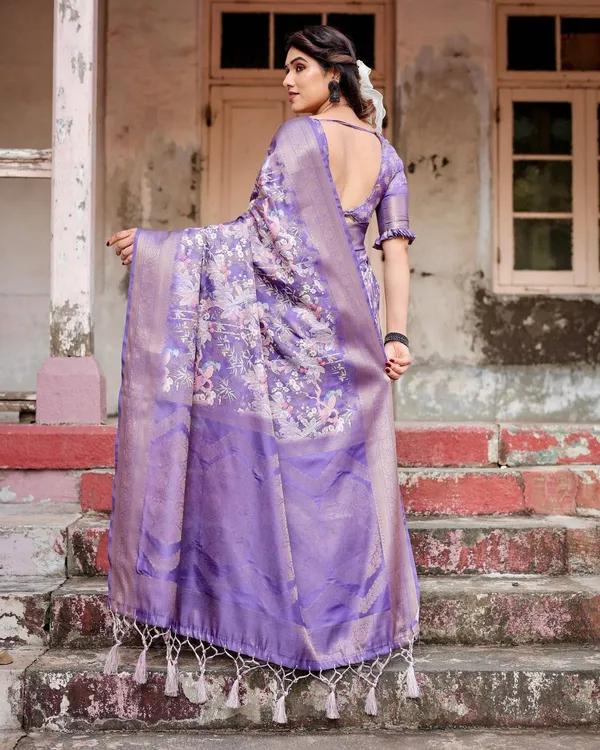 Elegant_Purple_Banarasi_Silk_Saree_with_Floral_Weave,_Zari_Border,_and_Tassels