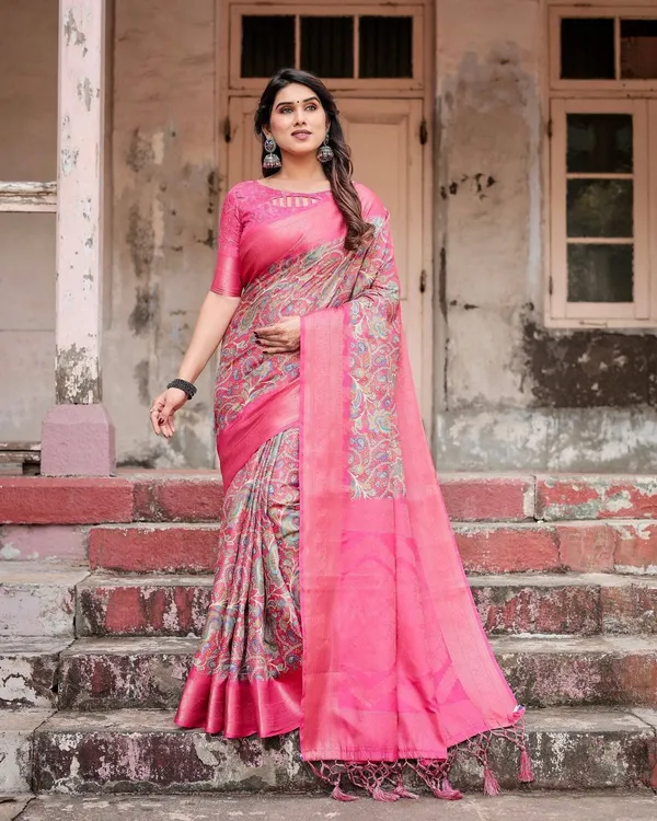 Elegant_Pink_Banarasi_Silk_Saree_with_Paisley_Design,_Zari_Weaving,_and_Tassels