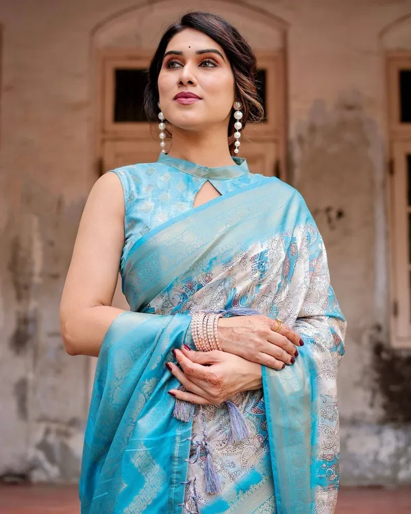 Sky_Blue_Banarasi_Silk_Saree_with_Paisley_Digital_Print,_Zari_Border_&_Tassel_Details