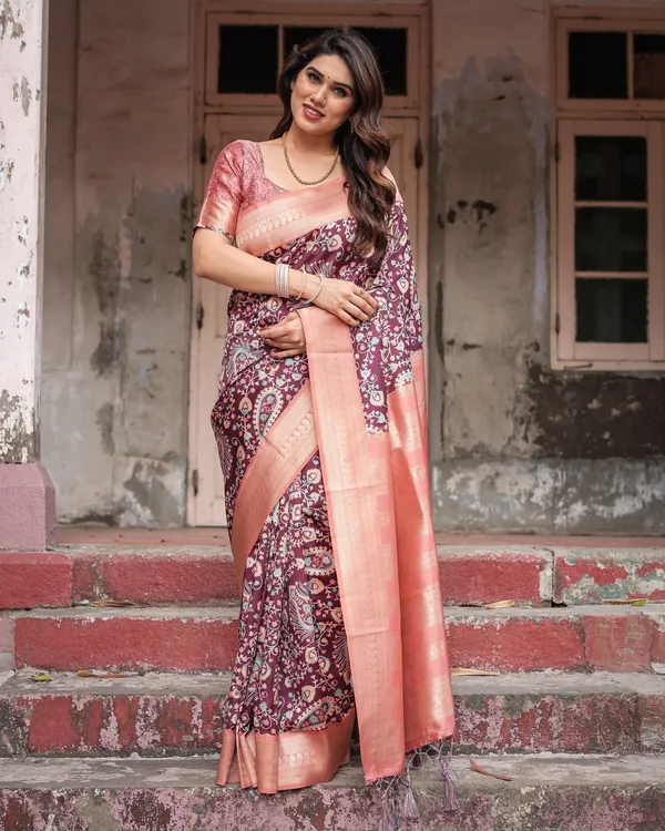 Maroon_Banarasi_Silk_Saree_with_Peach_Zari_Border_and_Paisley_Motifs