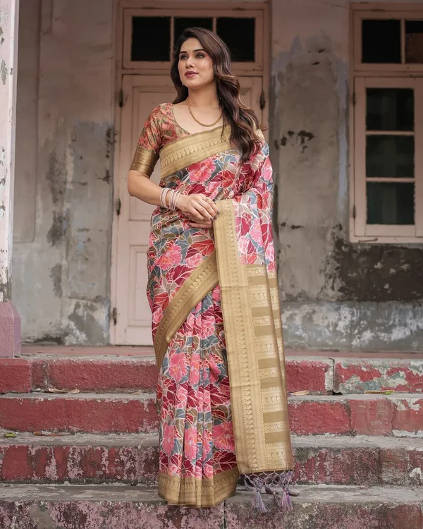 Gold_Banarasi_Silk_Saree_with_Bold_Floral_Print_and_Intricate_Zari_Border