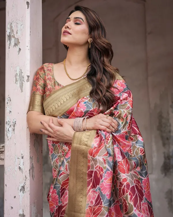 Gold_Banarasi_Silk_Saree_with_Bold_Floral_Print_and_Intricate_Zari_Border