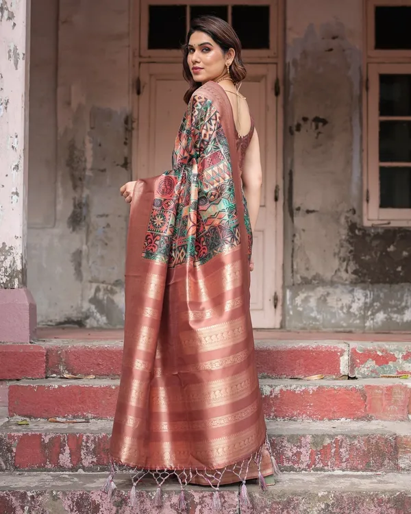 Multicolor_Geometric_Print_Banarasi_Silk_Saree_with_Copper_Zari_Border