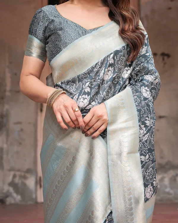 Sophisticated_Floral_Banarasi_Silk_Saree_with_Light_Blue_Zari_Border