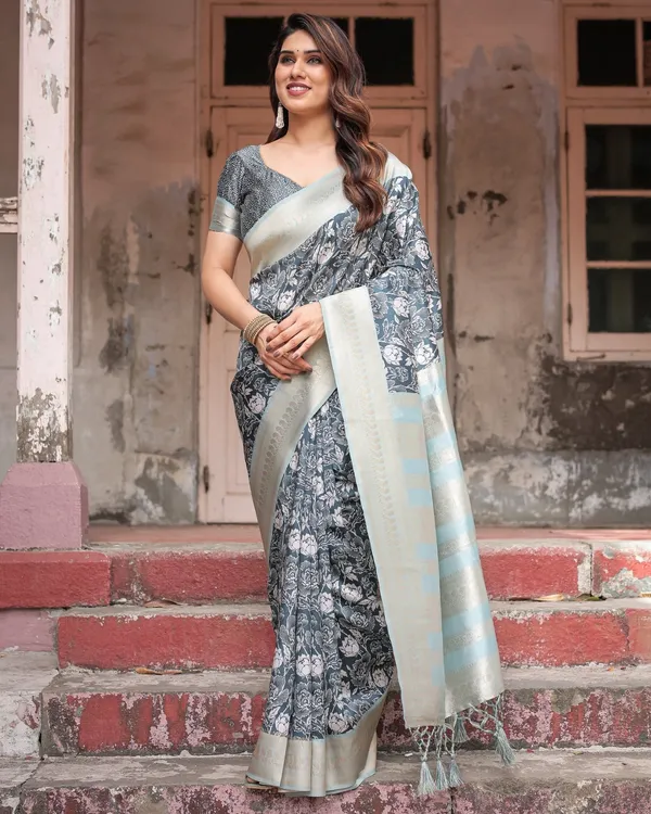 Sophisticated_Floral_Banarasi_Silk_Saree_with_Light_Blue_Zari_Border