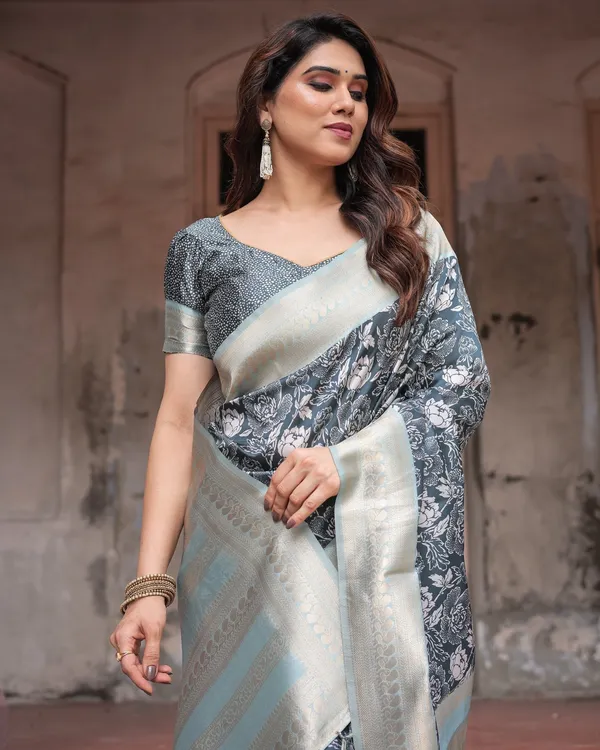 Sophisticated_Floral_Banarasi_Silk_Saree_with_Light_Blue_Zari_Border