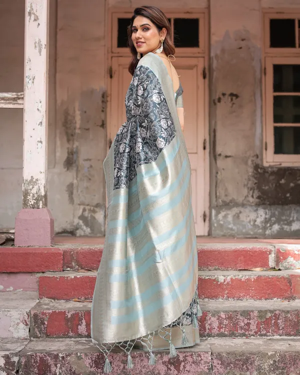 Sophisticated_Floral_Banarasi_Silk_Saree_with_Light_Blue_Zari_Border