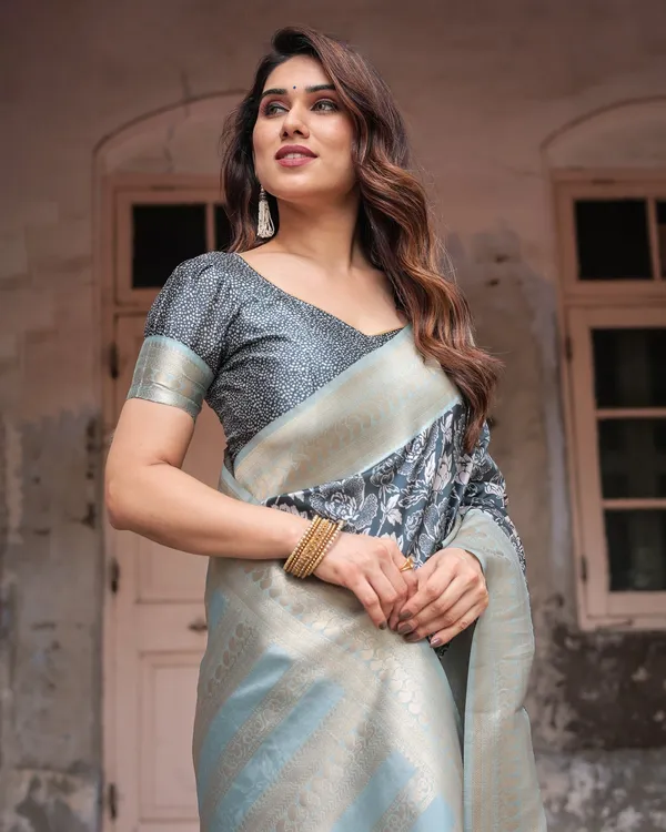 Sophisticated_Floral_Banarasi_Silk_Saree_with_Light_Blue_Zari_Border