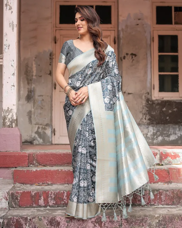 Sophisticated_Floral_Banarasi_Silk_Saree_with_Light_Blue_Zari_Border