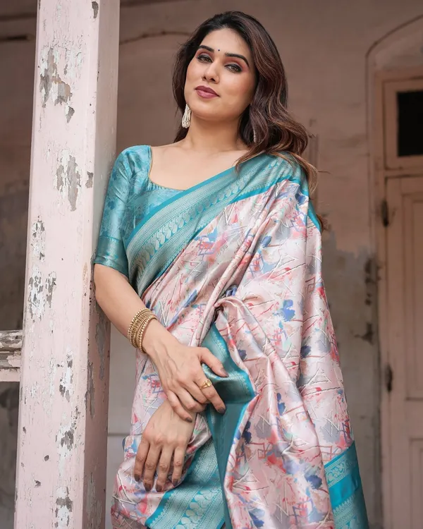 Mesmerizing_Aqua_Banarasi_Silk_Saree_with_Digital_Print_and_Tassels