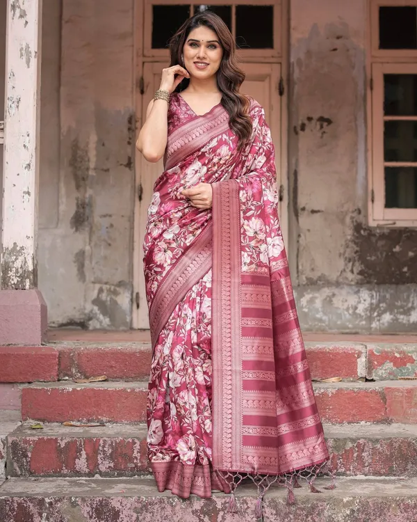 Maroon_Banarasi_Silk_Saree_with_Bold_Floral_Digital_Print_&_Rich_Zari_Border