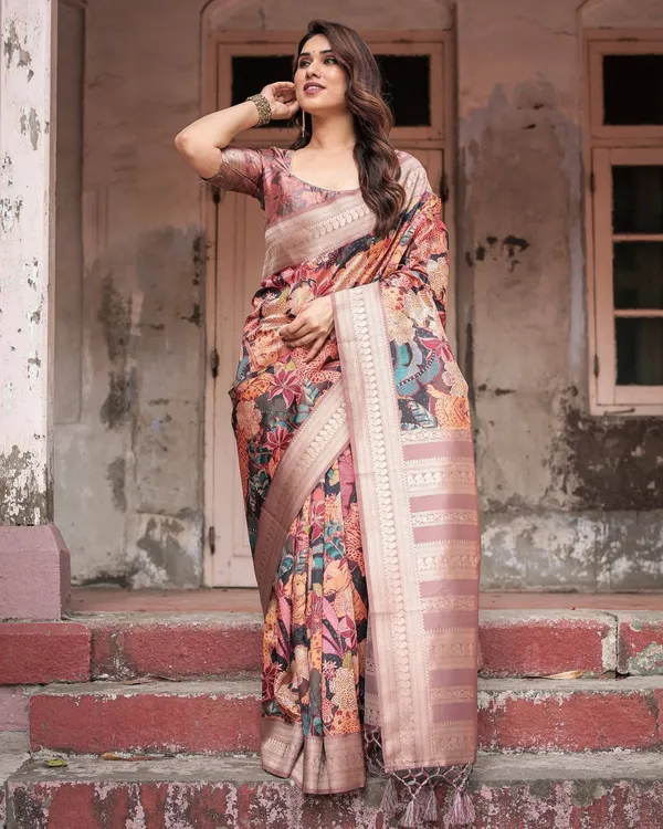 Exotic_Multicolor_Banarasi_Silk_Saree_with_Zari_Border_and_Tassels