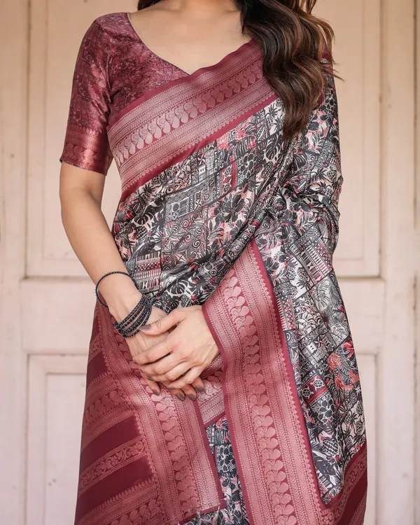 Black_and_Red_Banarasi_Silk_Saree_with_Geometric_Print_and_Rich_Zari_Border