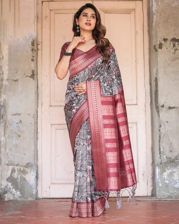 Black_and_Red_Banarasi_Silk_Saree_with_Geometric_Print_and_Rich_Zari_Border