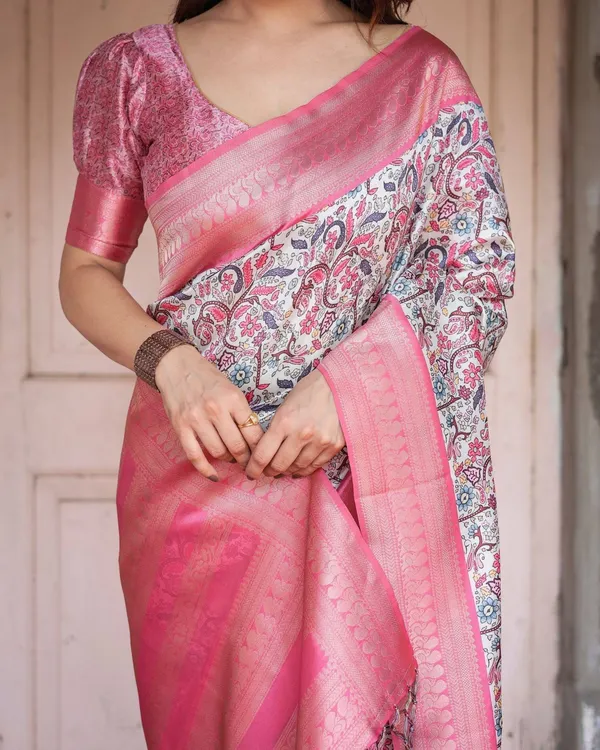 Pink_Banarasi_Silk_Saree_with_Vibrant_Floral_Digital_Print_&_Elegant_Zari_Border