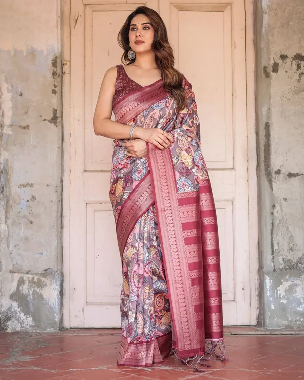 Wine_Banarasi_Silk_Saree_with_Paisley_and_Floral_Digital_Print_&_Zari_Border