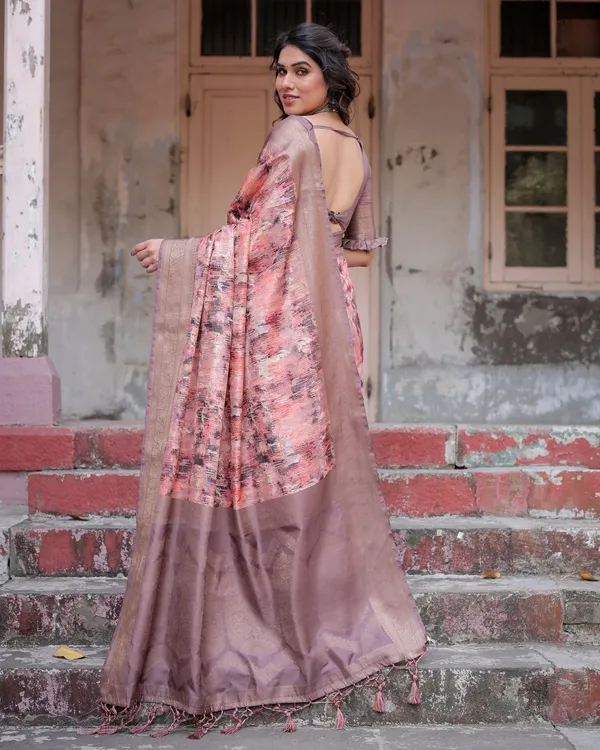 Peach_and_Brown_Abstract_Design_Banarasi_Silk_Saree_with_Zari_Weave_and_Tassel-Embellished_Pallu