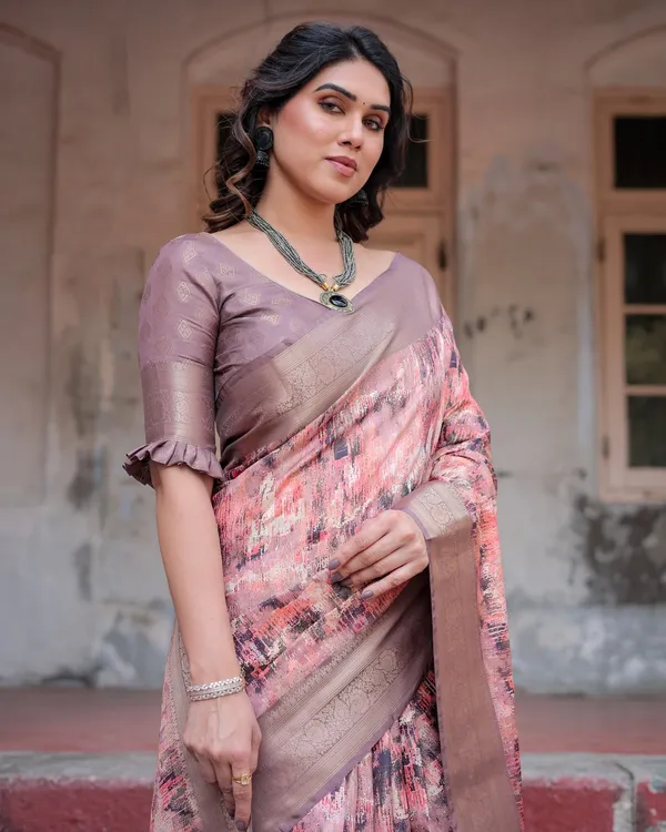 Peach_and_Brown_Abstract_Design_Banarasi_Silk_Saree_with_Zari_Weave_and_Tassel-Embellished_Pallu