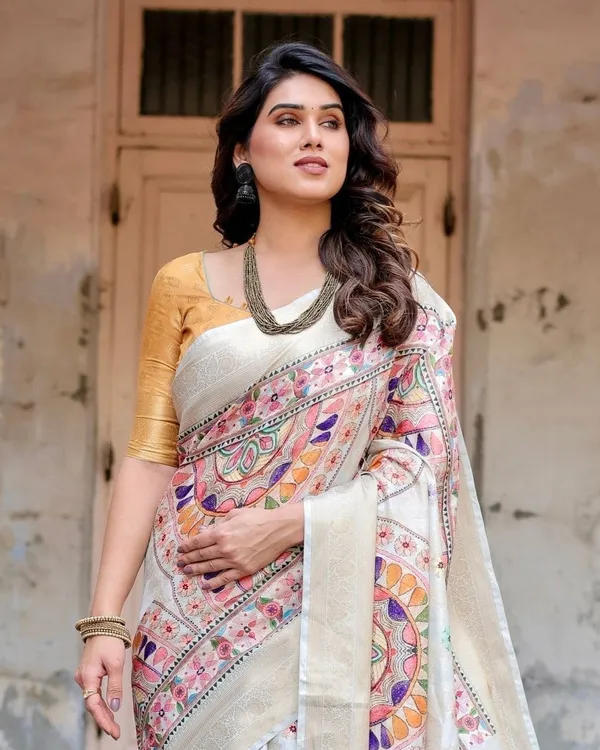 Off-White_and_Multicolor_Mandala_Design_Banarasi_Silk_Saree_with_Zari_Weave_and_Tassel-Adorned_Pallu
