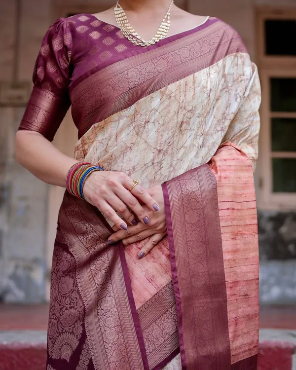 Marble-Print_Banarasi_Silk_Saree_in_Deep_Maroon_with_Zari_Weaving_and_Tassels