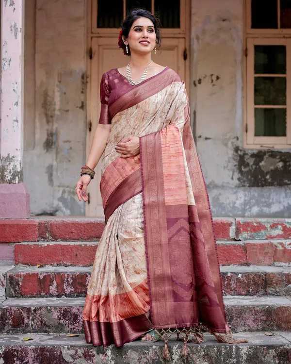 Marble-Print_Banarasi_Silk_Saree_in_Deep_Maroon_with_Zari_Weaving_and_Tassels