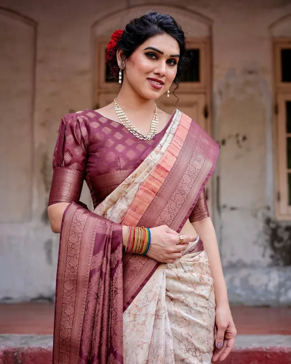 Marble-Print_Banarasi_Silk_Saree_in_Deep_Maroon_with_Zari_Weaving_and_Tassels