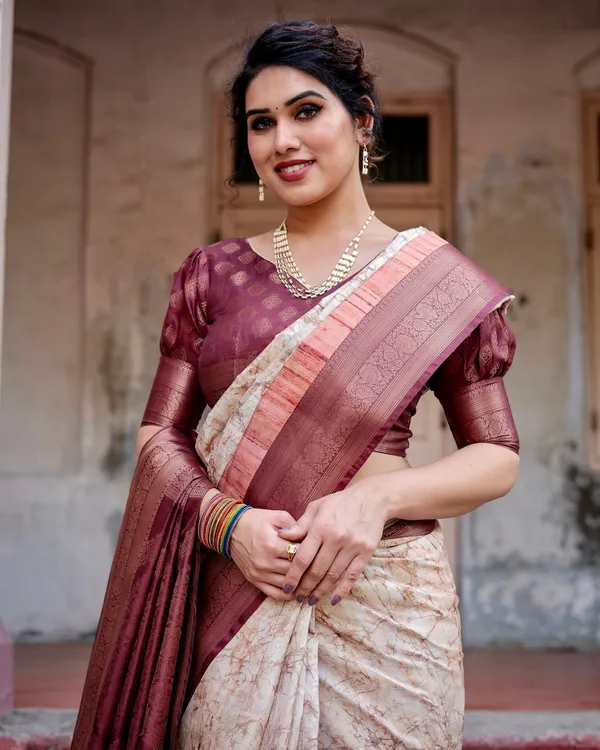 Marble-Print_Banarasi_Silk_Saree_in_Deep_Maroon_with_Zari_Weaving_and_Tassels