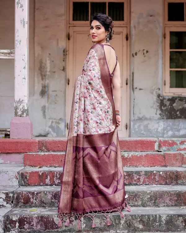 Elegant_Wine_Floral_Banarasi_Silk_Saree_with_Zari_Weave_and_Tassels