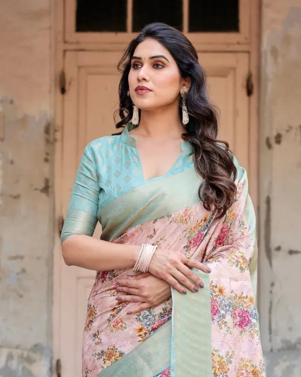 Pink_and_Green_Floral_Digital_Print_Banarasi_Silk_Saree_with_Zari_Weave_and_Tassel_Pallu