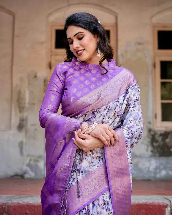 Lavender_and_White_Geometric_Floral_Digital_Print_Banarasi_Silk_Saree_with_Zari_Weave_and_Tassel-Embellished_Pallu